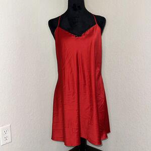 Babydoll Nightie Women's Red Satin Lace Slip Coquette Sleepwear Medium